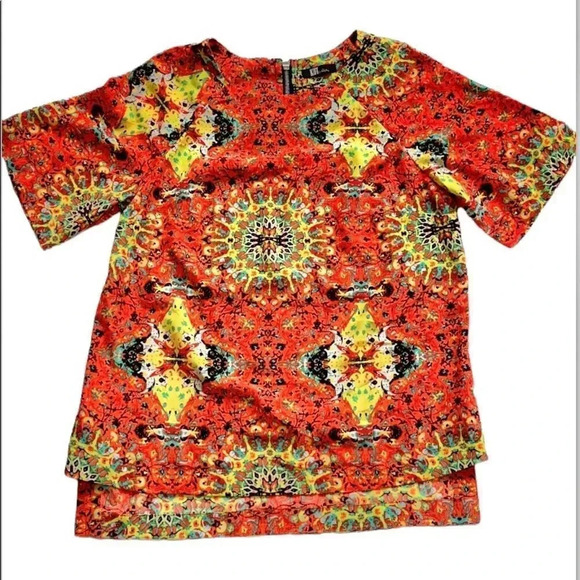 Kut from the Kloth blouse, Short sleeved,  multicolor, back zipper, size L - Picture 1 of 12